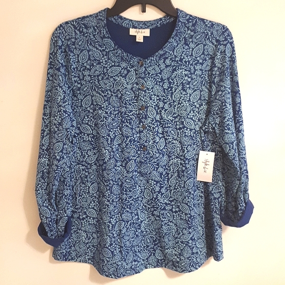 Style & Co 100% Cotton Printed Henley Top - Picture 5 of 11